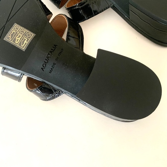 Aquatalia Harla Croco Caged Mule Sandals Black Leather Croc Embossed Shoes 8 - Picture 10 of 16